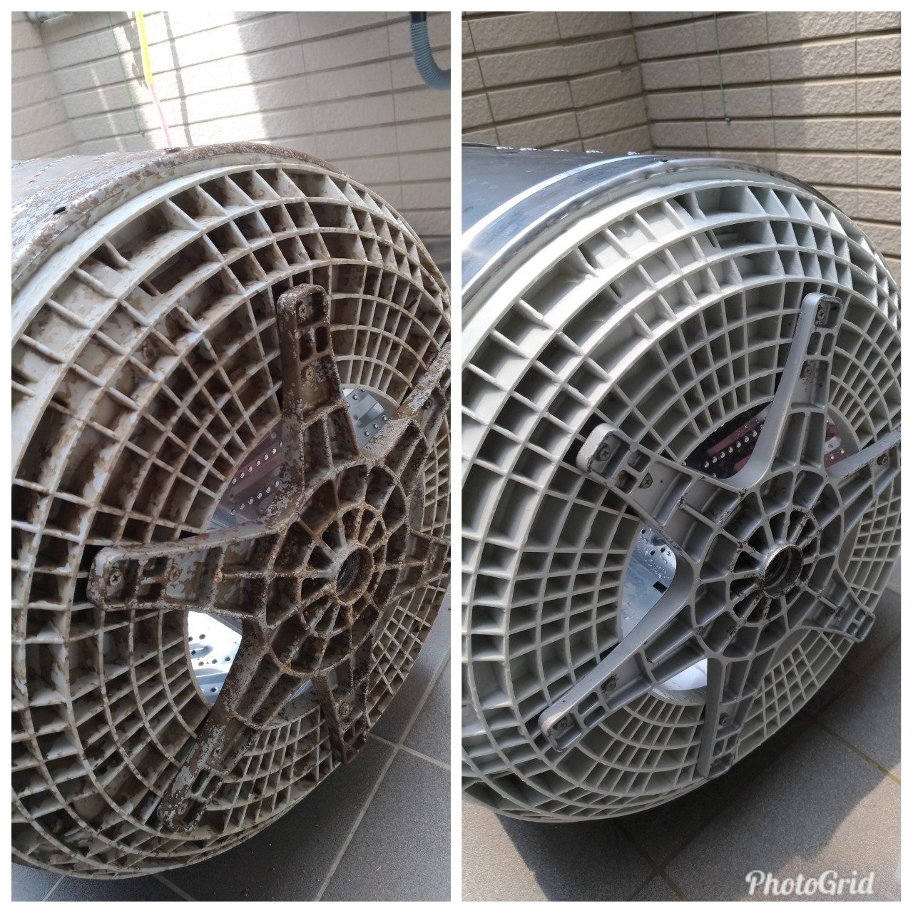 直立式洗衣機內槽底部清潔前後合併實拍